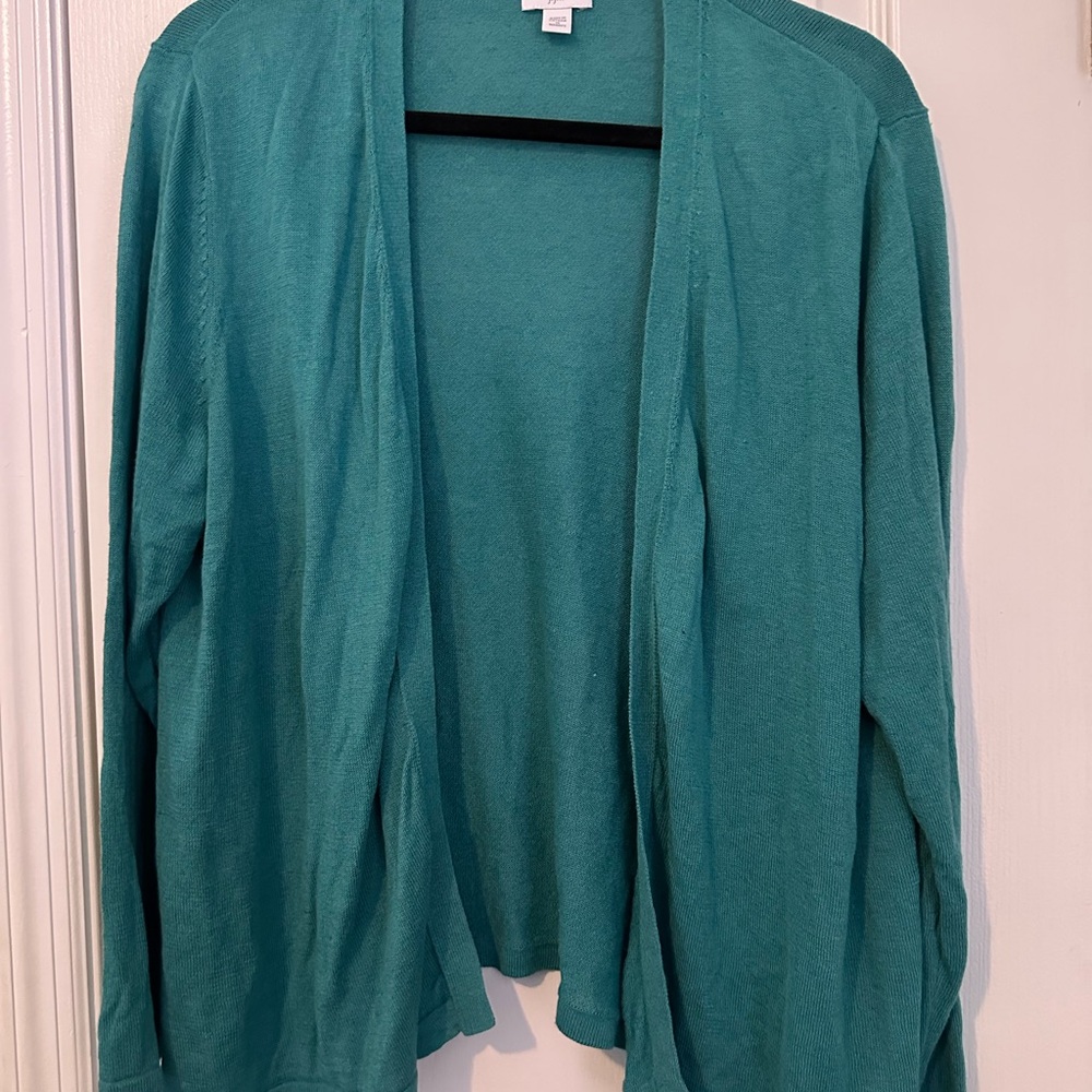 J Jill Teal Linen Cardigan Sweater